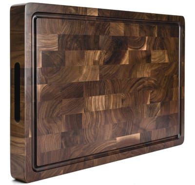 KAAMUT® Luxe Snijplank uit Massief Kopshout van Noord-Amerikaanse Zwarte Walnoot – 45×30×4 cm – Extra Dik en Duurzaam – Sapgeul, Handvatten & Antislip Voetjes