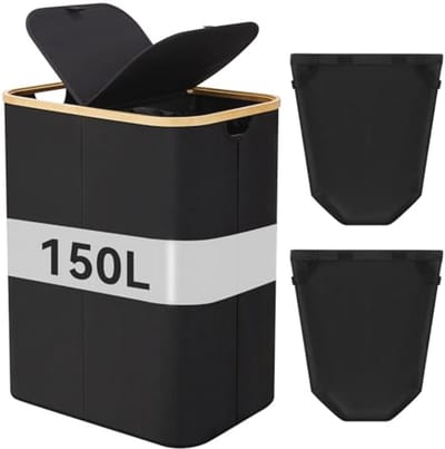 Dubbele Opvouwbare Wasmand met Deksel - 150L Wasbak voor Kleding en Speelgoed