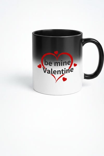 Magische Valentijn Mok 'Be Mine Valentine' - Zwarte Hittegevoelige Mok met Hart Design - Romantisch Cadeau voor Liefde