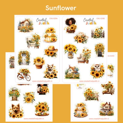 Bullet Journal Stickers - Planner Agenda Stickers - Zonnebloem stickers - 4 stickervellen - bloemen - Scrapbook stickers - Deco stickers - gele stickers - volwassenen en kinderen