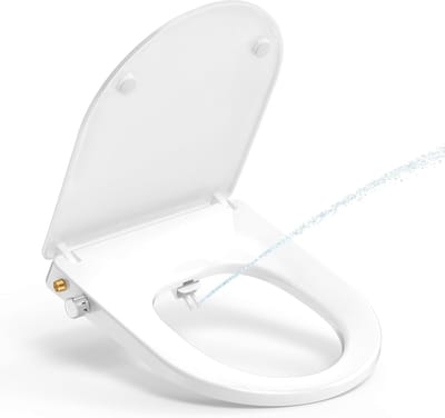 PRO WC-Bril D-Vorm met Bidet & Softclosemechanism,Zelfsluitend Toilet Seat(Niet Elektrisch),Dubbele Zelfreinigende Sproeiers-Aparte Achter en Feminine Reiniging,Wit 44 * 37 * 8,3CM