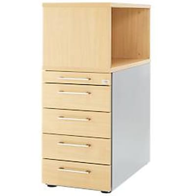 Schäfer Shop Genius Hoog ladeblok met open kast, afsluitbaar, B 435 x D 800 x H 1092 mm, met vierkante handgreep, ahorn decor/blank aluminium