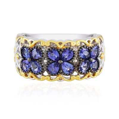 Cavill - 925 Sterling Zilveren Ring met 12 Peervormige Tanzanieten 1,728 ct - Palladium - Handgemaakt Bloemenmotief - Elegant Paarsblauw Sieraad