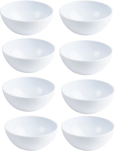 Plasticforte Kommetjes - 8x - Schaaltjes - wit - kunststof - 12 x 5 cm - voor dessert en ontbijt - 425 ML - BPA vrij - Onbreekbaar