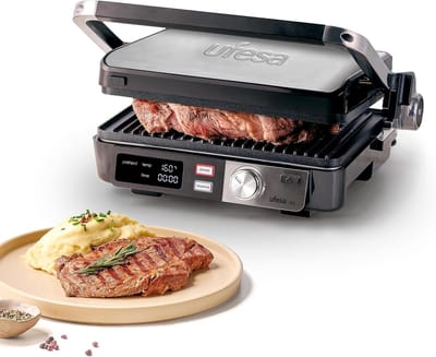 Elektrische Grill en Panini Pers met Digitale Controle - 2000W, Antiaanbakplaten en Koude-touch Handgreep