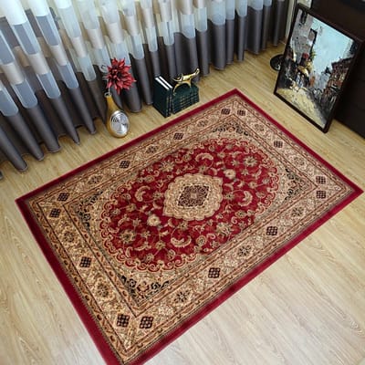 Tapiso Yesemek Vloerkleed Woonkamer Slaapkamer Rood Klassiek Vintage Medaillon Frame Design  Woonsfeer Hoogwaardig Tapijt Maat - 300 x 500 cm