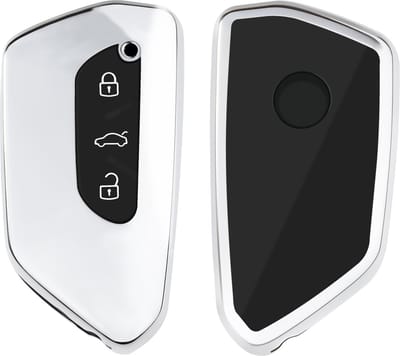 kwmobile autosleutel hoesje geschikt voor VW Golf 8 3-knops autosleutel hoes - TPU autosleutel behuizing - Beschermende auto sleutel case - Sleuteletui in hoogglans zilver