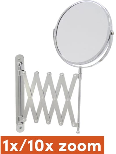 KZQ Make Up Spiegel Badkamer Spiegel met Wandbevestiging Uitschuifbaar Opvouwbaar Dubbelzijdig Vergrotende Schmink Spiegel 360 Graden Draaibaar Verchroomd 18,5cm vergroting van 10 x