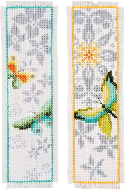 Vervaco - Bladwijzer kit - Vlinder en bloemen set van 2 - PN-0165133 - Borduren - Borduurpakket - Borduurpakket volwassenen - Borduurpakket kind