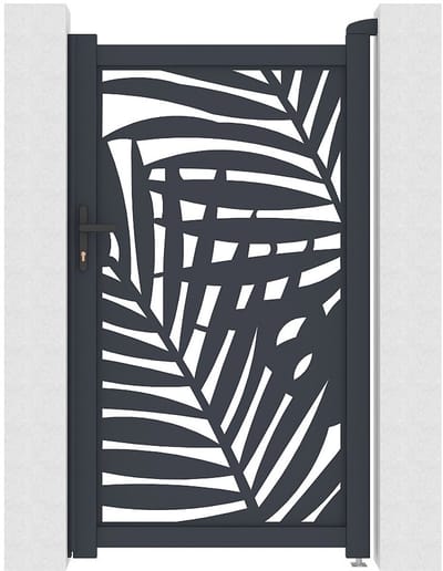 Vente-unique Tuinpoort van aluminium met tropisch motief in lasersnijwerk - L 103 x H 180 cm - Antraciet - TOGIRO