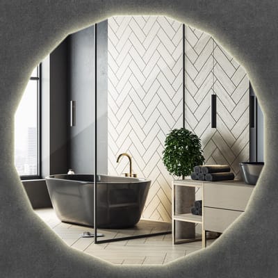 Wallfluent LED Spiegel - Veelhoekige Cirkel LED Spiegel - 50 cm x 50 cm - Design Wandspiegel - Slaapkamerspiegel – Badkamerspiegel – Entreespiegel – Bureauspiegel - Neutraal Wit 4000K - Hollywood make‑up spiegel - Scandinavische Spiegel