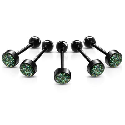 Aramat Jewels | Tongpiercings | Zwarte Glitter Tongpiercing - Bioplast piercing | Groen | |8mm | Kunststof | Volwassenen | Verkleurd niet