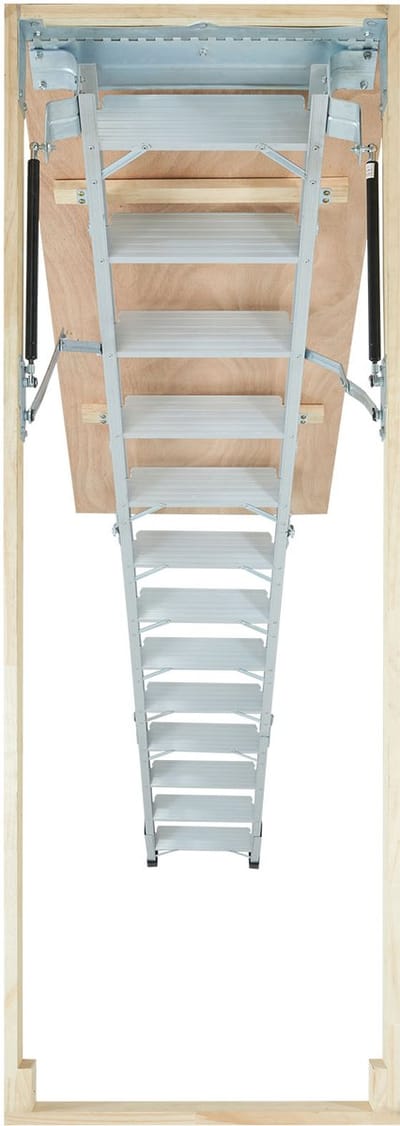 Opvouwbare zoldertrap, draagvermogen 158,8 kg, 57 x160cm, aluminium verlenging, past op plafondhoogtes van 289-365cm, lichtgewicht en draagbaar, veelzijdig, zilver