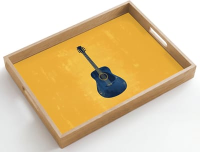 Dienblad hout 50x35 cm - Schootdienblad - Gitaar - Akoestisch - Geel - Minimalistisch - Borrelplank rechthoek - Plateau dienbladen