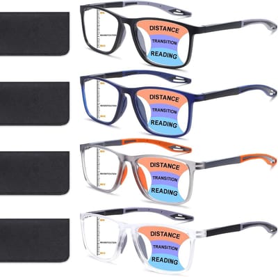 Multifocus Leesbrillen - Leesbril Set - Computer Werk - Anti Blauw Licht - 4 Stuks - Sport Zwart