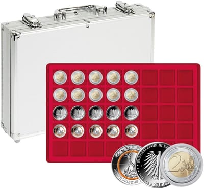 Muntkoffer - Verzamelkoffer - Munten Opbergen - Afsluitbaar Aluminium - 200 Munten 34mm - Rood Zilver