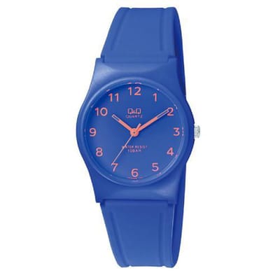 Q&Q VP34J066Y - Horloge - Sport - Analoog - Unisex - Plastic band - Rond - Cijfers - Kunststof - Blauw - Oranje