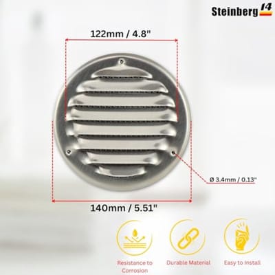 Rond Ventilatierooster 100mm met Insectengaas - Roestvrij Staal Luchtafvoerrooster