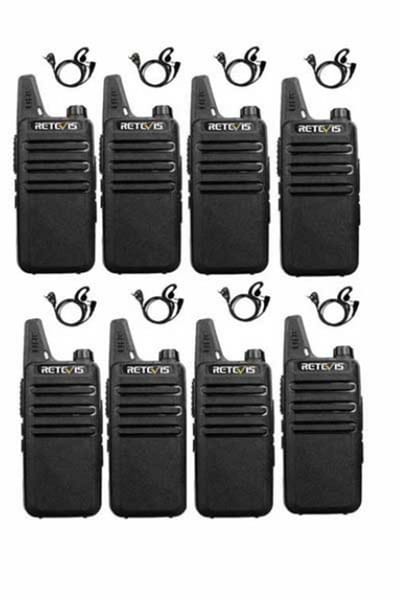 Set van 8 Retevis RT622 vergunning vrije UHF mini portofoons met G-shape oortje
