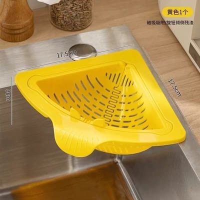 Magnetisch Afdruipmandje voor de Spoelbak Driehoek Groente- en Fruit Afdruipmandje Voedselafval Filter Opvanger Keuken Opbergorganizer 1pc：yellow