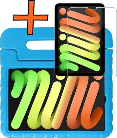 Hoesje - Geschikt voor Apple iPad Mini 7 (2024) - 8.3 inch - 7e Generatie - Met Screenprotector - Kinderhoes Shockproof Bumper - Kidsproof Case - Tablet Hoes - Kinder Hoes Cover - Blauw