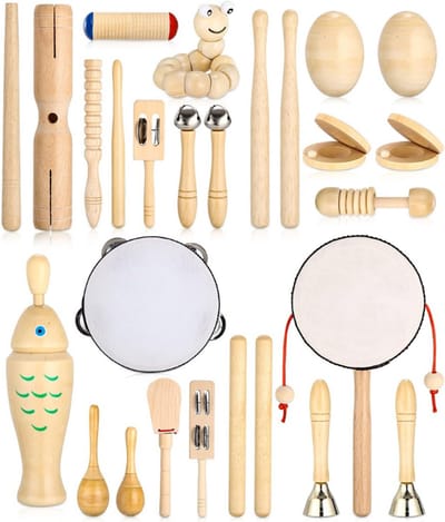 Muziekinstrumenten Voor Kinderen - 29 Stuks Muziekinstrumenten Set - Kinderspeelgoed Vanaf 3 Jaar - Houten Percussie Speelgoed - Kinderdrumset - Drumratel - Ei - Tonewoods