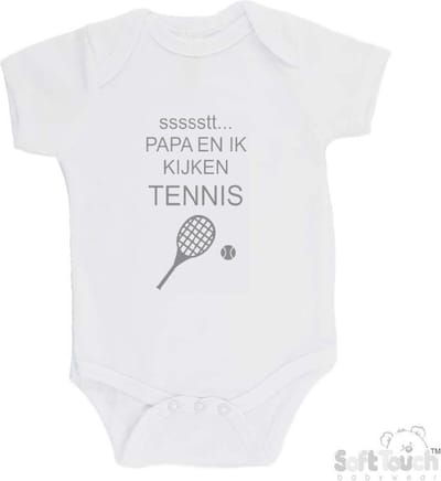 100% katoenen Romper "ssssstt... Papa en ik kijken tennis" Unisex Katoen Wit/grijs Maat 56/62