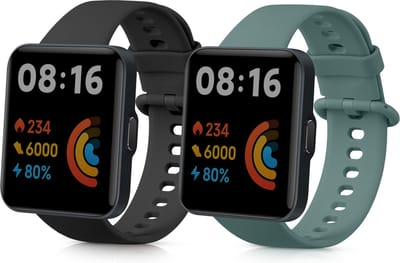 kwmobile 2x horlogebandjes geschikt voor Xiaomi Redmi Watch 2 Lite bandje - Smartwatch bandjes van TPU - Activity tracker horloge band in zwart / donkergroen