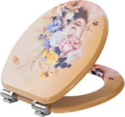 Ovale Toiletbril - WC bril - Voor Badkamer - Soft Close & Quick Release - Houten Toiletdeksel met Bedrukte Decoratie
