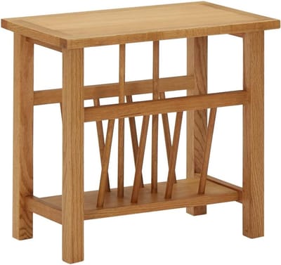 Massief eiken bijzettafel - Rustieke zijtafel - Woonkamer Decoratie - Geïntegreerde krantenhouder - 45 x 27 x 42 cm - Bruin
