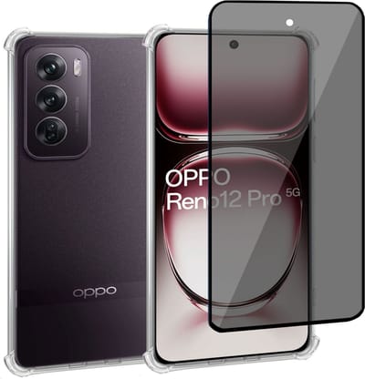Geschikt voor OPPO Reno 12 - Hoesje + Privacy Screenprotector – Privé - Gehard Glas Cover