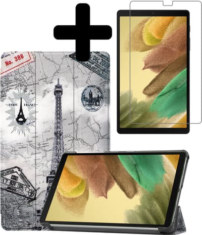 Hoes - Geschikt voor Samsung Galaxy Tab A7 Lite - Met Screenprotector - Trifold Bookcase - Hard Cover - Hardcover Book Case - Tablet Hoesje - Eiffeltoren