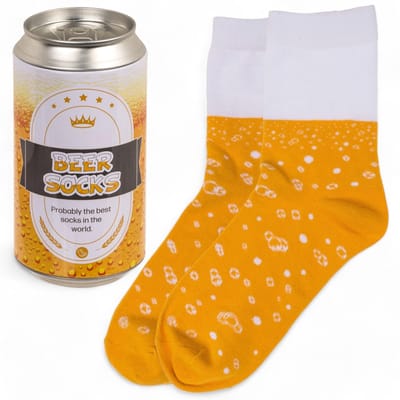 Store_8 - Biersokken - Grappige sokken voor mannen - Zacht en ademend - Geel/wit - Cadeau-idee voor bierliefhebbers - Maat EU 41-45