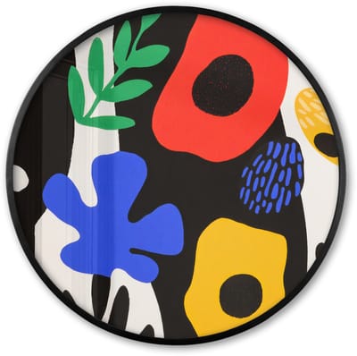 Poster in lijst Rond - Fotolijst 60x60 cm - Posters - Bloemen - Bladeren - Abstract - Zwart - Ronde posterlijst zwart - Decoratie - Wanddecoratie woonkamer - Muurdecoratie slaapkamer