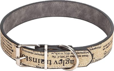 Nobleza hondenhalsband met glitters en letterprint - Maat M - Verstelbaar 30 / 40 cm - Lengte 45 cm - Kunstleder halsband hond - Waterbestendige halsband hond - Goud