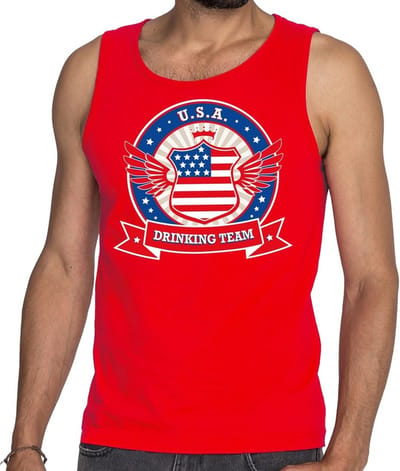 Rood USA drinking team tanktop / mouwloos shirt / tanktop / mouwloos shirt rood heren - Amerika kleding S