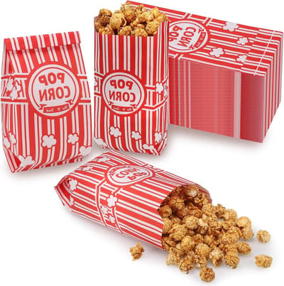 100 Stuks Popcornzakken - Papieren Snackcontainers voor Feestjes, Filmavonden en Verjaardagen (21x9x6cm)