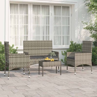 vidaXL - 4-delige - Loungeset - met - kussens - poly - rattan - grijs