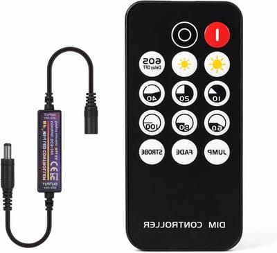 Mini HF draadloze dimmer controller met 14 toetsen voor eenkleurige LED-strips, compatibel met DC5V, DC12V en DC24V, voor helderheids- en effectbesturing van FCOB 3014/5630/5730/3528 LED verlichting