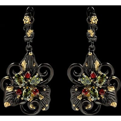 Elegante en Modieuze Orchidee Zwart Goud Tweekleurig Groene Zirkoon Oorbellen black