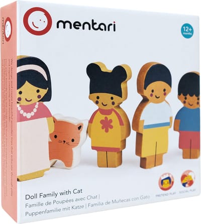 MENTARI Chestnut Lane - Poppenfamilie Met Kat - 5 Figuren - Hout - 1 Jaar