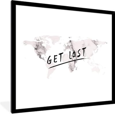 Fotolijst incl. Poster - Wereldkaart - Marmer - Quote - 40x40 cm - Posterlijst