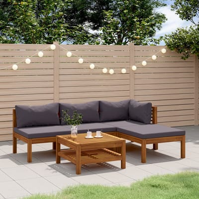vidaXL - 5-delige - Loungeset - met - kussens - massief - acaciahout