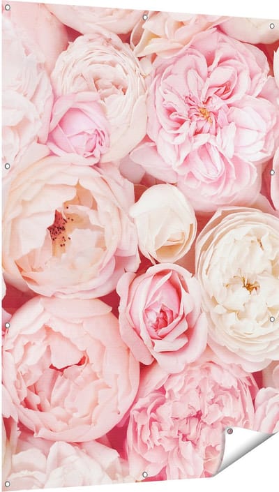 Gards Tuinposter Witte Roze Rozen Boeket - Bloemen - 100x150 cm - Tuindoek - Tuindecoratie - Wanddecoratie buiten - Tuinschilderij
