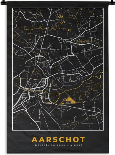 Wandkleed - Wanddoek - Plattegrond - Kaart - Aarschot - Goud - 120x180 cm - Wandtapijt - Stadskaart
