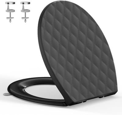 Toiletdeksel O-vorm - WC-bril - Badkamer Comfort - Quick Release Reiniging - 44.6 x 37.1 cm - Zwart Ruitpatroon