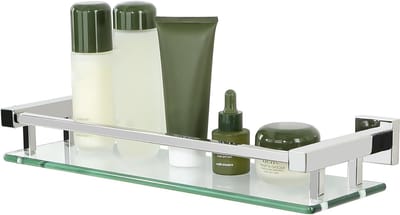 Glazen Badkamerplank 40CM met Railing - Wandmontage, 8MM Dikte, Roestvrijstalen Afwerking voor Handdoeken en Decoratie