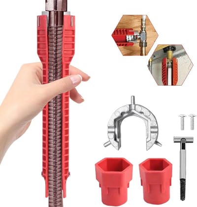 Dailygoody - 8-in-1 gootsteenkraaninstallateur - multifunctioneel gereedschap - rood - waterpijpsleutel - geschikt voor toiletpot en keuken sanitair
