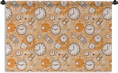 Wandkleed - Wanddoek - Patronen - Klok - Zandloper - 180x120 cm - Wandtapijt
