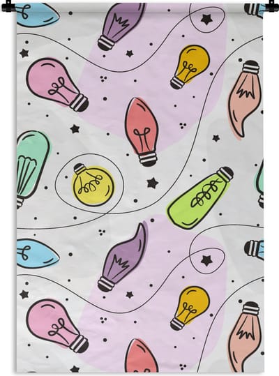 Wandkleed - Wanddoek - Pastel - Regenboog - Lamp - Patronen - 60x90 cm - Wandtapijt